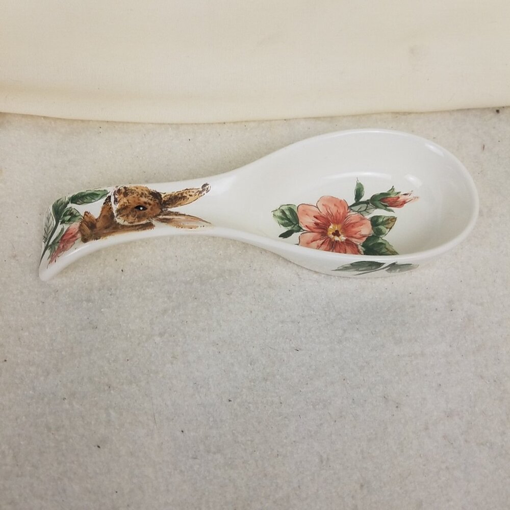 Spoon Rest Ceramic Spring Easter Floral‎ Bunny Rabbit Maxcera